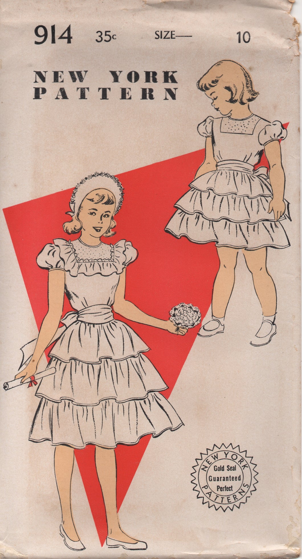 1950's New York One Piece Dress with Ruffle and Tiered Skirt - Breast 28