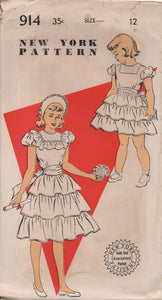 1950's New York One Piece Dress with Ruffle and Tiered Skirt - Breast 30" - No. 914