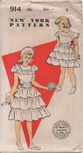 1950's New York One Piece Dress with Ruffle and Tiered Skirt - Breast 26" - No. 914