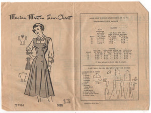 1950's Marian Martin One Piece Jumper and Blouse with Round Tab Collar Pattern - Bust 31" - No. 9151