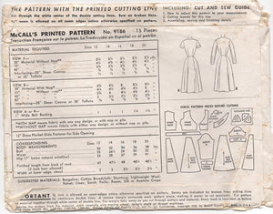 1950's McCall's One Piece Dress with Scallop collar or Notched Neckline - Bust 30" - No. 9186