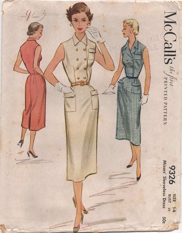 1950's McCall's Double Breasted Shirtwaist Dress with Three Pockets - Bust 32