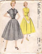 1950's McCall's Fit and Flare Dress with Slit Neckline and Gored Skirt Pattern  - Bust 32" - No. 9784