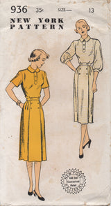 1950's New York One Piece Dress with Peter Pan Collar and Button detail skirt - Bust 31" - No. 936