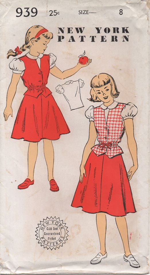 1950's New York A line Skirt, Vest and Blouse with Puff Sleeve - Chest 26" - No. 939