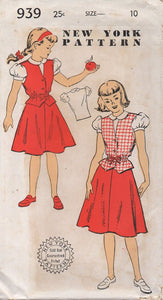 1950's New York A-line Skirt, Vest and Blouse with Puff Sleeves - Chest 28" - No. 939