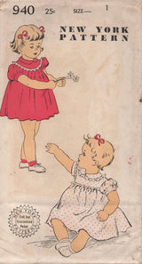 1950's New York Child's One Piece Dress with Puff Sleeves and Peter Pan Collar - Chest 20" - No. 940