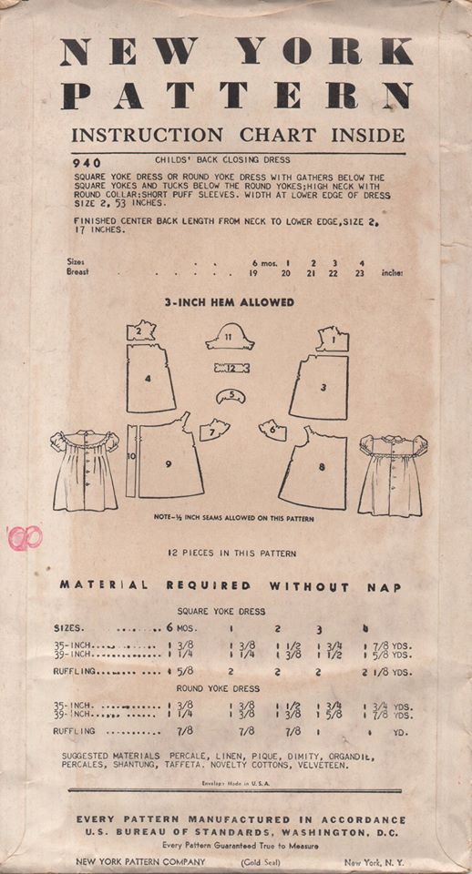 1950's New York Child's One Piece Dress with Puff Sleeves and Peter Pan Collar - Chest 20" - No. 940