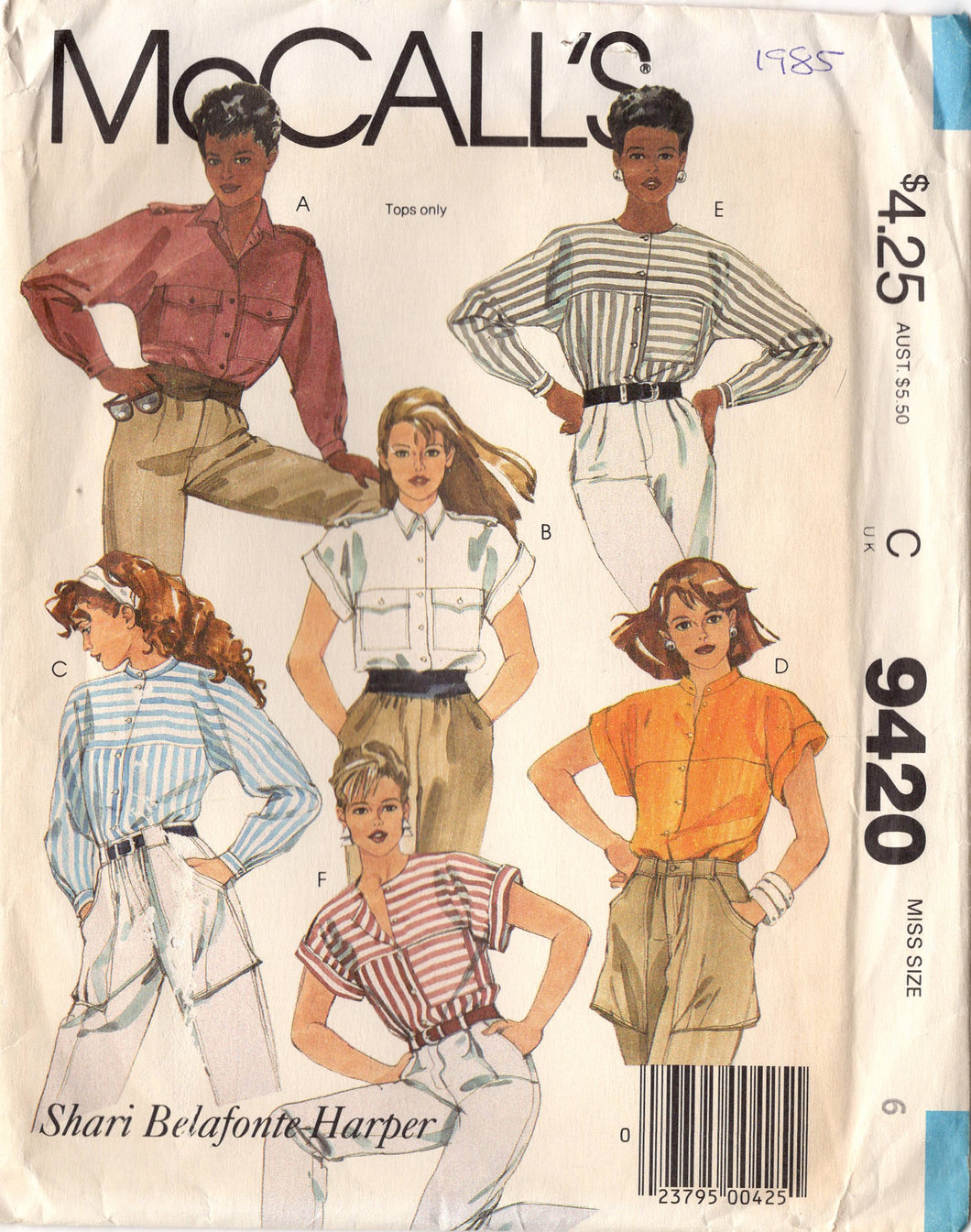 1980's McCall's Button up Blouse Pattern with Dolman Sleeves and Jewel Neckline - Bust 30.5
