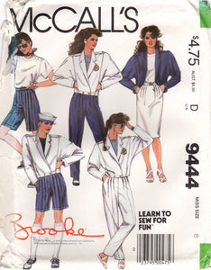 1980's McCall's Jacket, Top, Straight Skirt, High Waisted pants or shorts pattern - Bust 31.5" - No. 9444