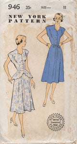 1950's New York One Piece Dress with Scallop Trim and Scallop Peplum - Bust 29" - No. 946