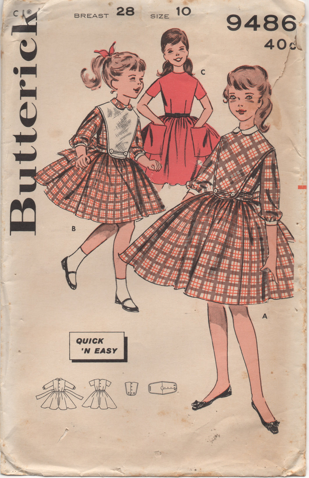 1960's Butterick High Neck Dress with Plastron and pockets  - Chest 28