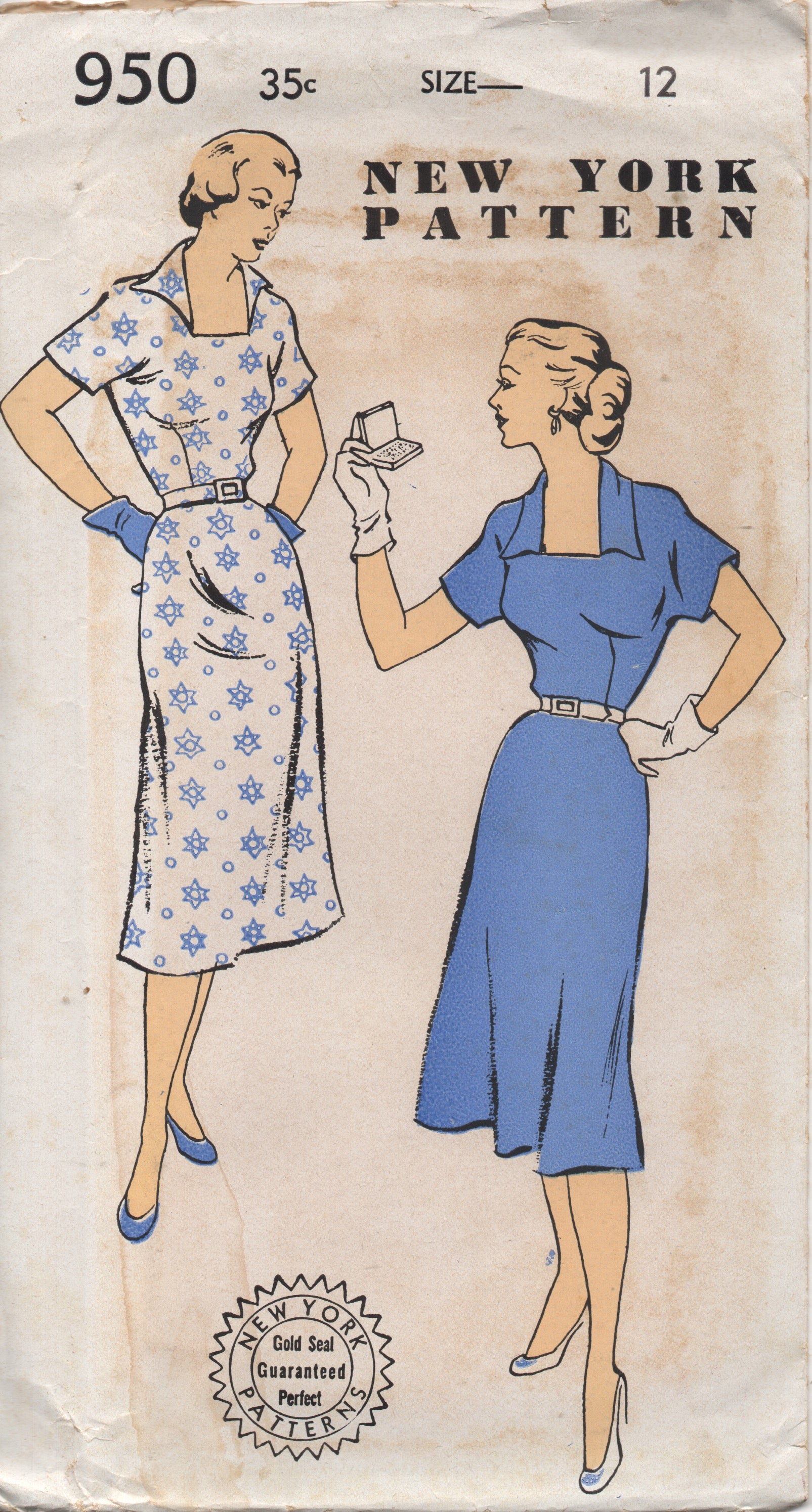 1950's New York One Piece Dress with Square Neckline and