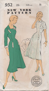 1950's New York One Piece Dress with High or Square Neckline and Tab accents - Bust 29" - No. 952