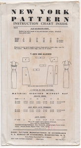 1950's New York Slip or Sheath Dress Pattern - Bust 31" - No. 955
