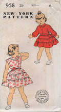 1950's New York Girl's One Piece Dress with Tiered Skirt and Two Sleeve Styles - Chest 24" - No. 958