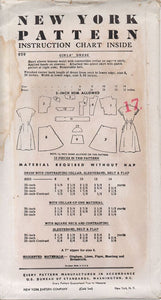 1950's New York Child's Shirtwaist Dress with Cap Sleeve and Oversize pocket - Chest 28" - No. 959