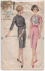 1950's Vogue One Piece Slim fit Dress with Pin Tuck Front - Bust 32" - No. 9716