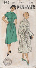 1950's New York One Piece Shirtwaist Dress with Pin Tucks and Two Sleeve lengths - Bust 32" - No. 973