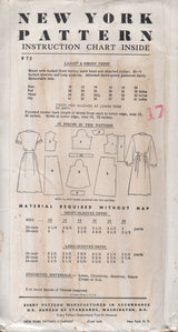 1950's New York One Piece Shirtwaist Dress with Pin Tucks and Two Sleeve lengths - Bust 32" - No. 973