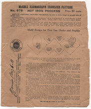 1920's McCall Tea Cloth and Napkin set Transfers - No. 976