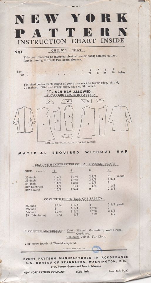 1950's New York Child's Double Breasted Coat - Chest 23" - No. 981