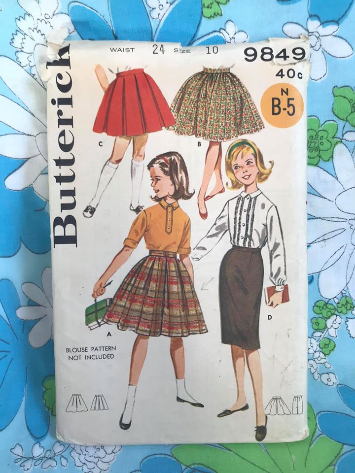 1960’s Butterick Girl’s Skirt wardrobe (Pleated, Gather and Straight) - Waist 24” - No. 9849