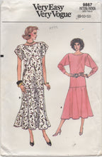 1980's Vogue Drop Waist One Piece Dress with Cap or Long Sleeves - Bust 31.5-32.5-34" - No. 9867