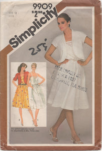 1980's Simplicity Sun Dress with Thin Straps and Bolero - Bust 34" - No. 9909
