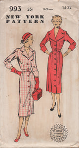 1950's New York One Piece Dress with Oversize Cuffs and Collar - Bust 32" - No. 993