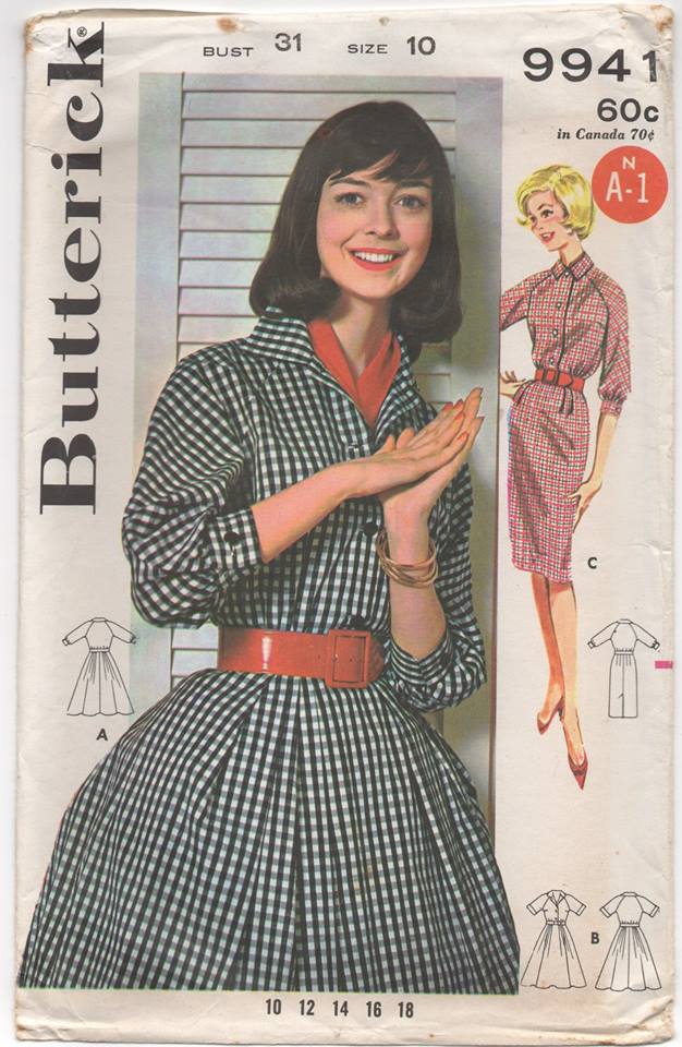 1960's One Piece Raglan Sleeve Dress with Full or Slim Skirt - Bust 31" - UC/FF - No. 9941