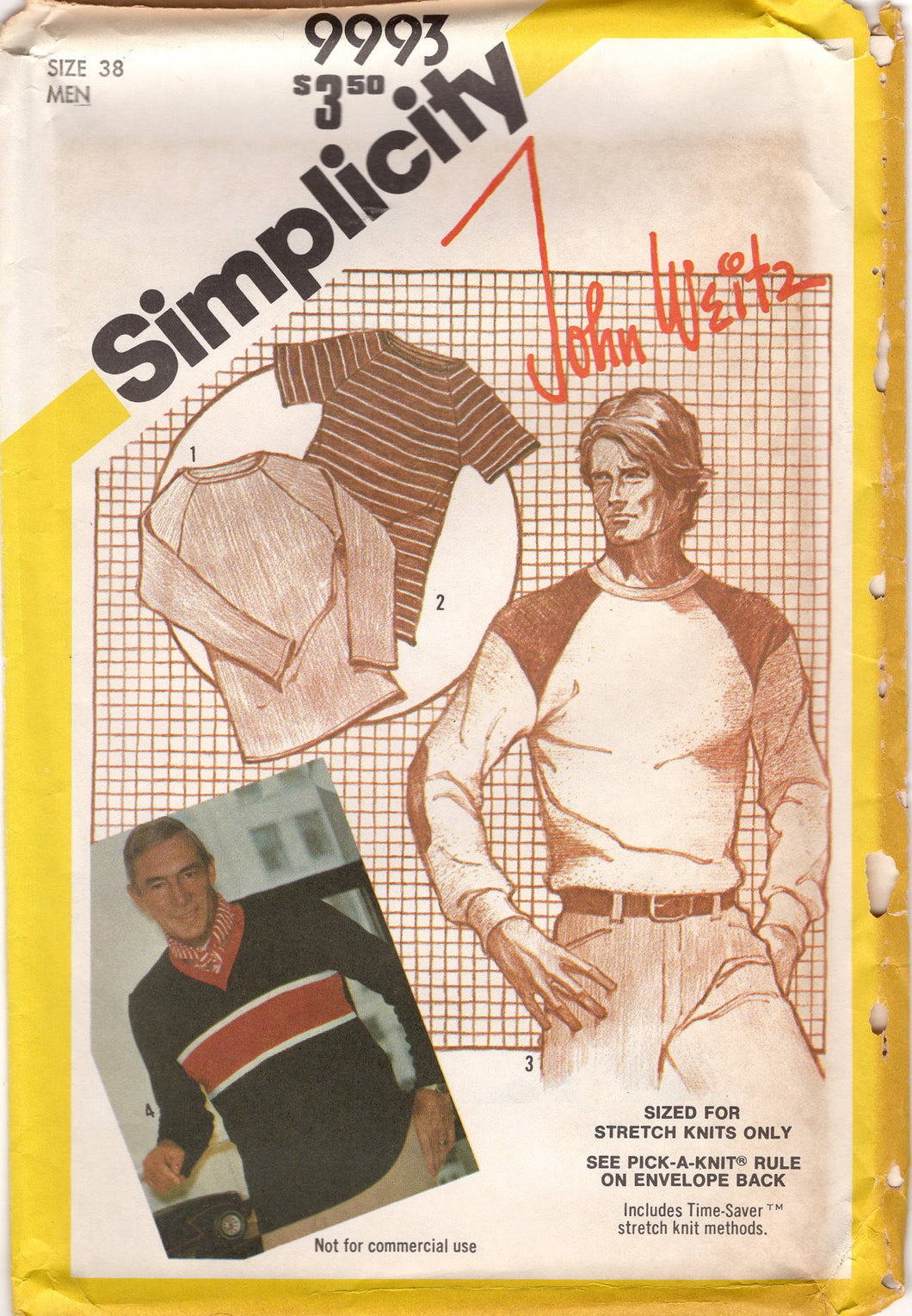 1980's Simplicity John Weitz Pullover Raglan Sleeve Shirt Pattern - Chest 38-40-42