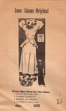 1940's Anne Adams One Piece Dress Peplum and Back Tie - Bust 30" - No. 4881