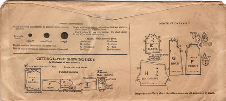 1920's Excella Child's Slip-On Yoked Dress Pattern and Bloomers - Chest 26" - No. E2739