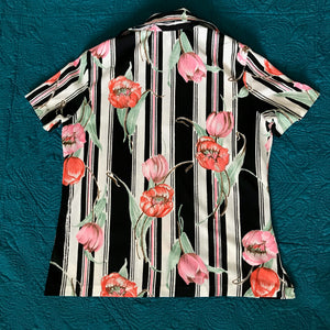 1980’s Striped Tulip print Polyester blouse (some stretch)