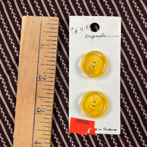 1970’s BGE Originals Yellow formed Plastic Buttons - Opaque - on card