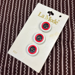 1980’s La Mode Red, White and Navy formed Plastic Buttons - Opaque - on card