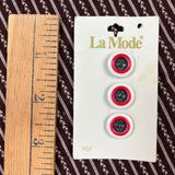 1980’s La Mode Red, White and Navy formed Plastic Buttons - Opaque - on card