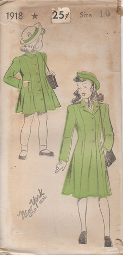 1940's New York Child's Princess line Button Up Coat with Welt Pockets - Chest 28
