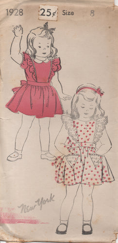 1940's New York Girl's One Piece Pinafore or Dress with Triangular Pockets - Chest 26