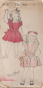 1940's New York Girl's One Piece Pinafore or Dress with Triangular Pockets - Chest 26" - No. 1928