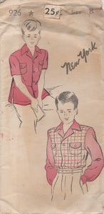 1940's New York Boy's Button Up Shirt with Double Pockets - Chest 26" - No. 926