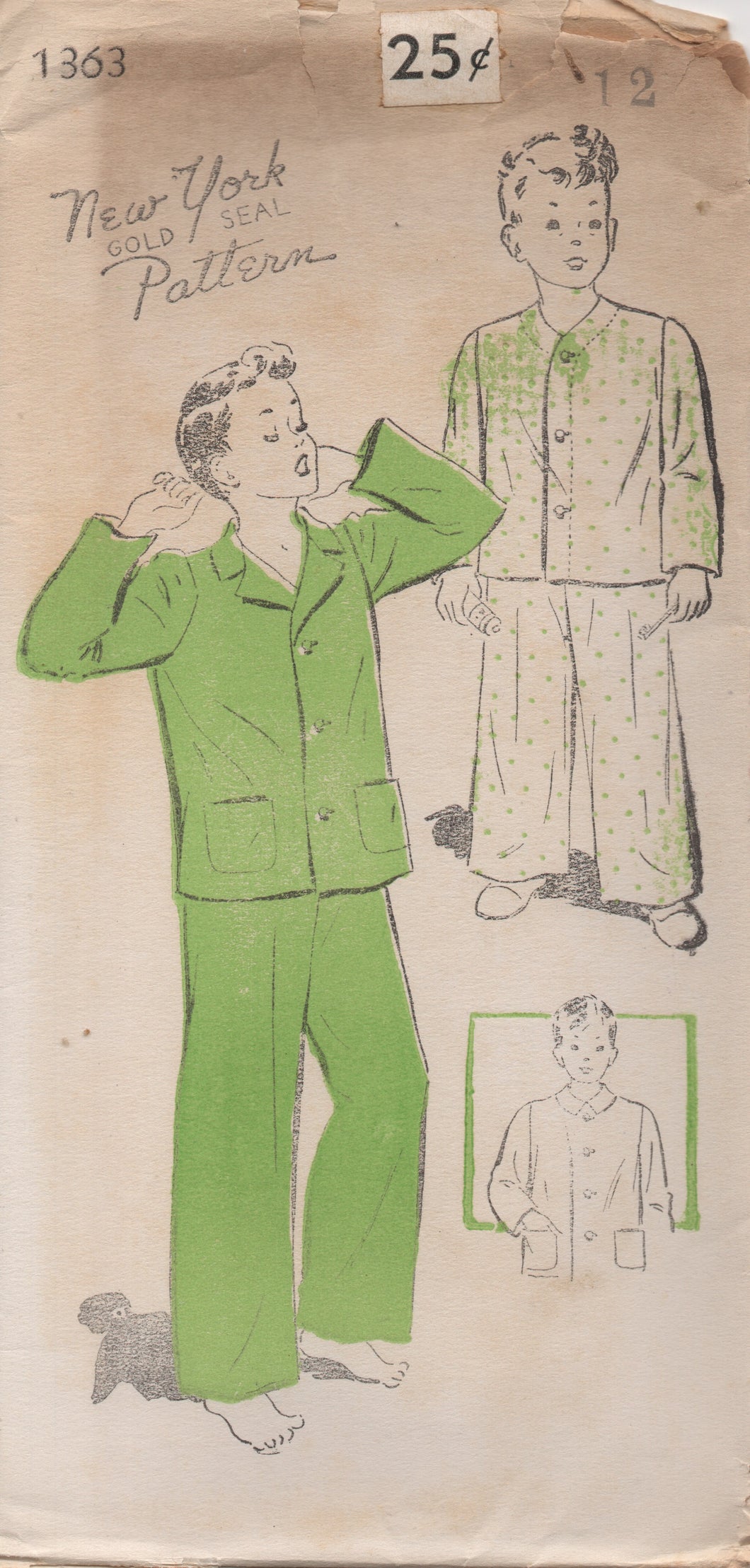 1940's New York Child's Pajama Set with Two options for Collar - Chest 30