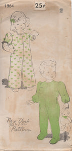 1940's New York Child's One Piece Pajamas with or without footies - Chest 21" - No. 1364