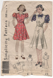1930's Simplicity Child's Princess line Dress and Blouse - Chest 26" - No. 2420