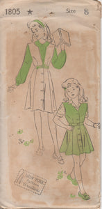 1940's New York Girl's Button Up Dress and Blouse with Two Sleeve Lengths - Chest 26" - No. 1805