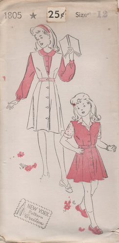 1940's New York Girl's Button Up Dress and Blouse with Two Sleeve Lengths - Chest 30