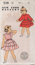 1950's New York Girl's One Piece Dress with Tiered Skirt and Two Sleeve Styles - Chest 21" - No. 958