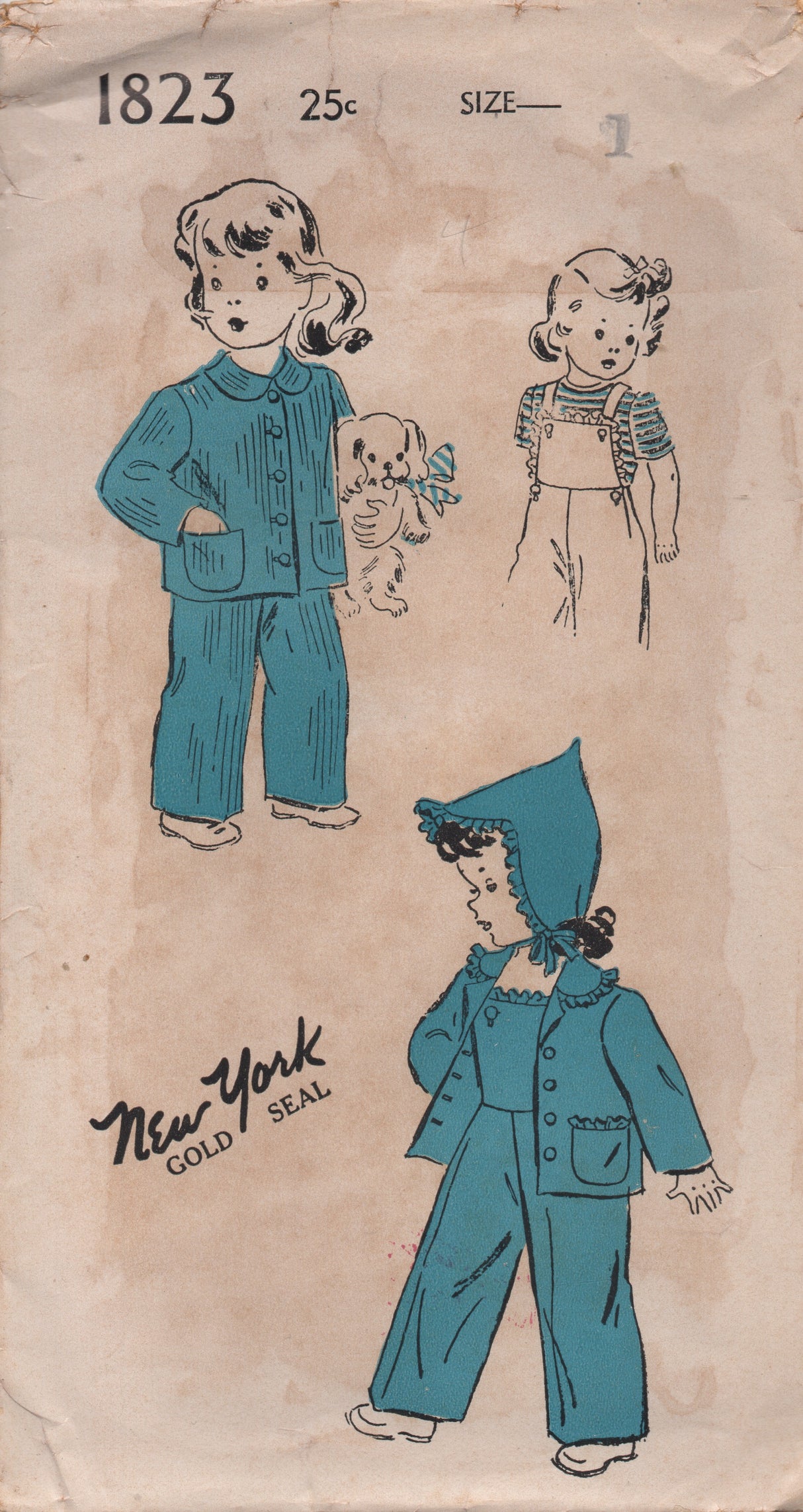 1940's New York Child's Overalls, Jacket and Cap Pattern - Vtg. Size 1 - No. 1823