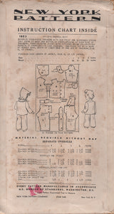 1940's New York Child's Overalls, Jacket and Cap Pattern - Vtg. Size 1 - No. 1823